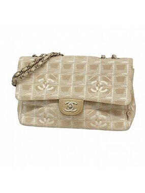 Chanel Shoulder Bag New Travel Nylon Beige Silver